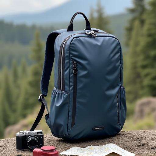 Ein leichter Rucksack steht bereit für ein Reiseabenteuer.